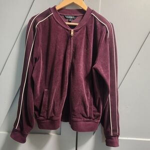 Lauren Ralph Lauren Velour Jacket Velvet Sporty Lounge Plum XL Athletic